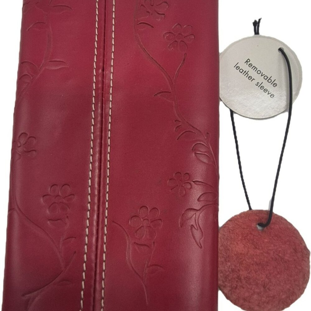 Starbucks 2004 Red Leather Drink Sleeve Embossed Floral For 12 OZ Barista Mug - Picture 2 of 7